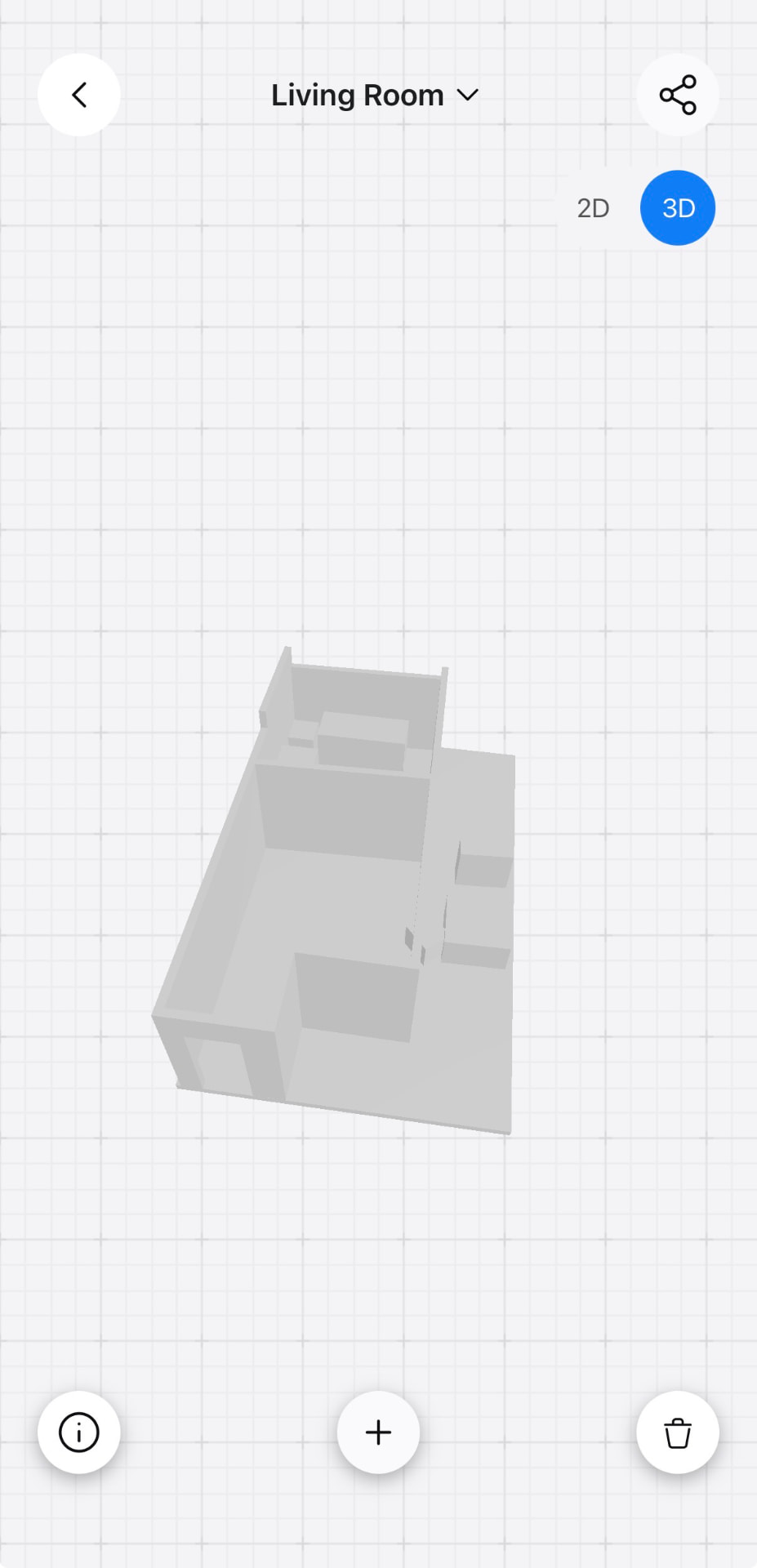 Omnos 3D capture view showing a scanned living room floor plan